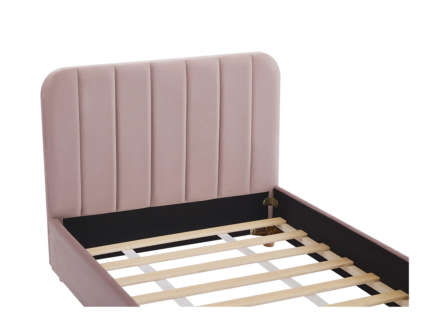 Bett mit vertikalen Ziernähten - 90 x 190 cm - Samt - Rosa - ROGADI