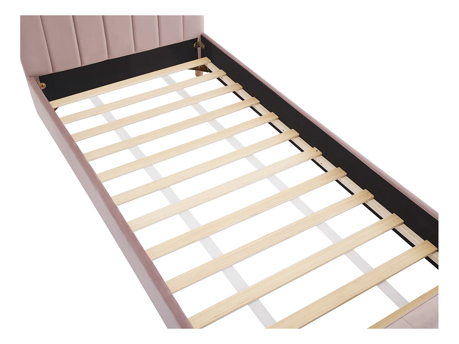 Bett mit vertikalen Ziernähten - 90 x 190 cm - Samt - Rosa - ROGADI