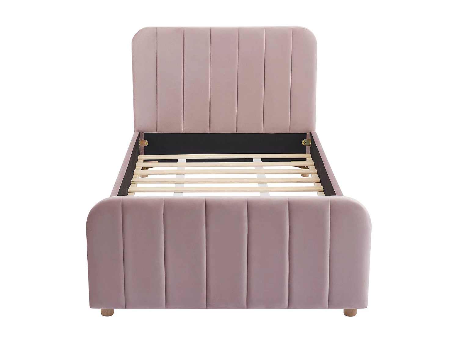 Lit 90 x 190 cm - Velours avec coutures verticales - Rose - ROGADI