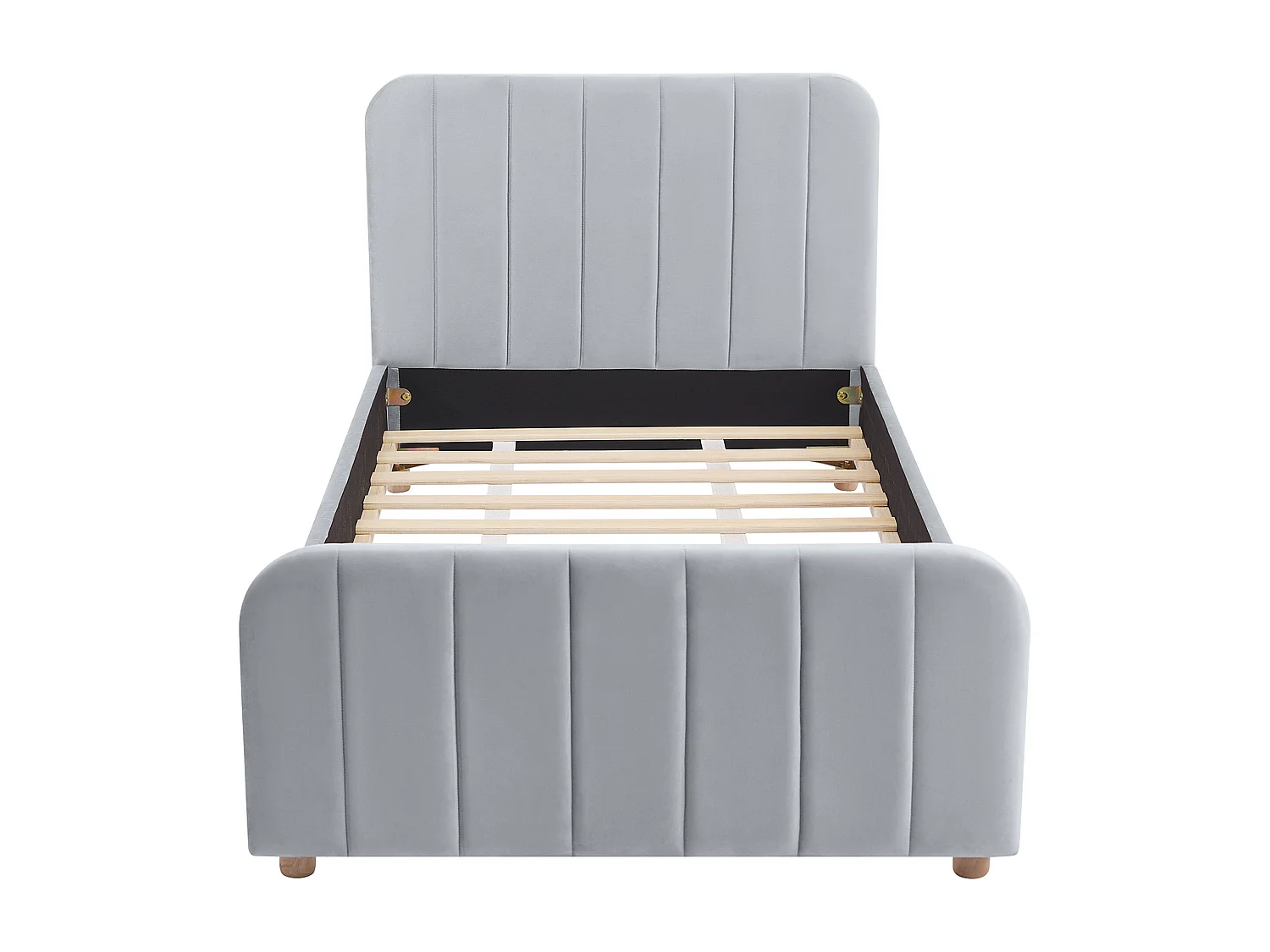 Cama 90x190 cm veludo com costuras verticais cinza - ROGADI