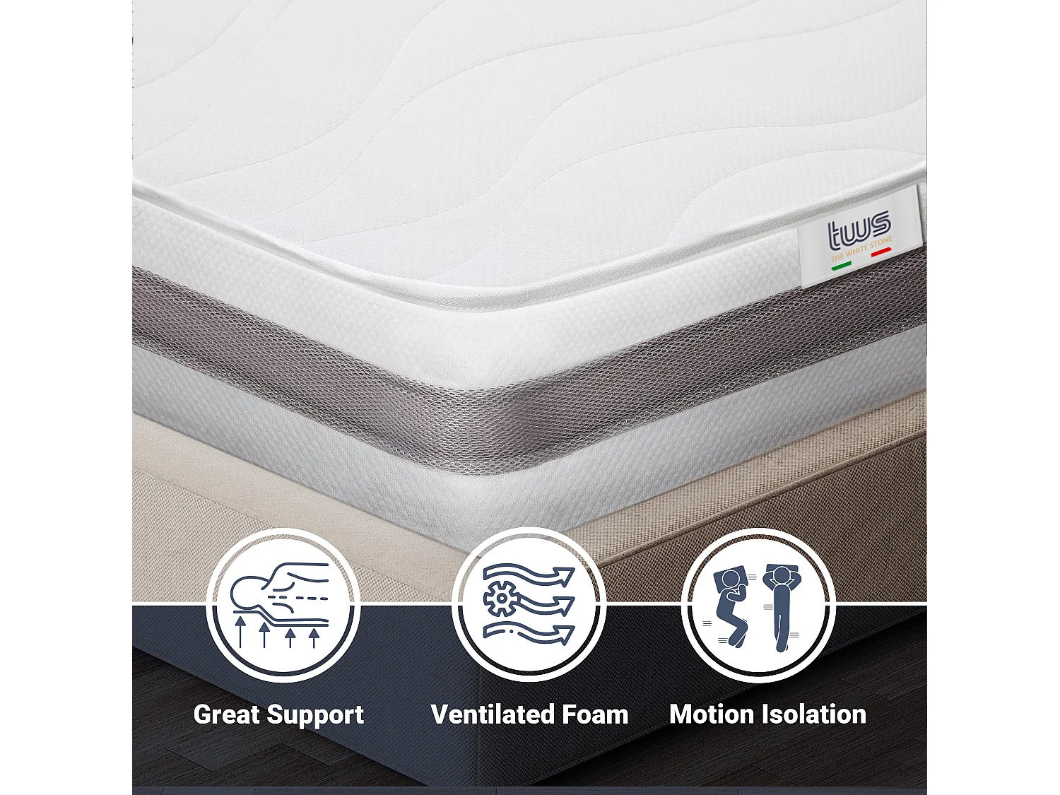 Einzelne Matratze 100x160 Memory Orthopädisch, Antibakteriell, Anti-Milben, Anti-Allergie.| Höhe 20 cm | Made in Italy