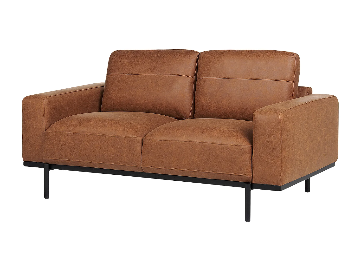 2-Sitzer Sofa Stoff braun Lederoptik mit Metallbeinen dicke Sitzkissen Sovik
