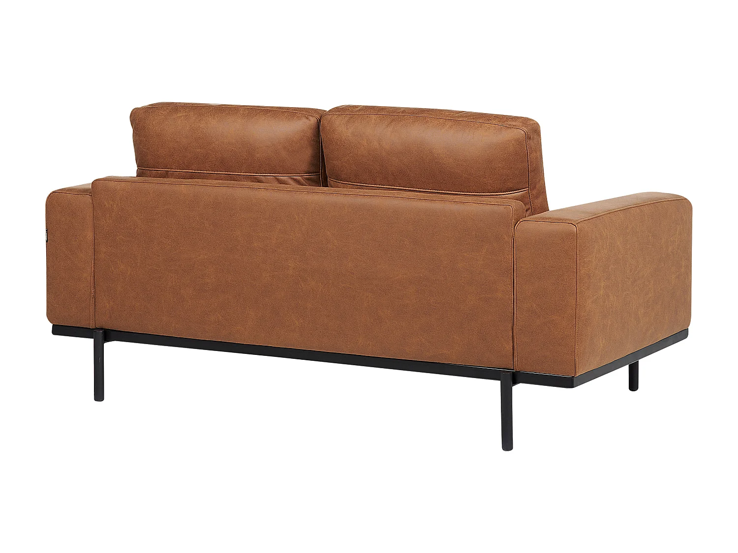 2-Sitzer Sofa Stoff braun Lederoptik mit Metallbeinen dicke Sitzkissen Sovik