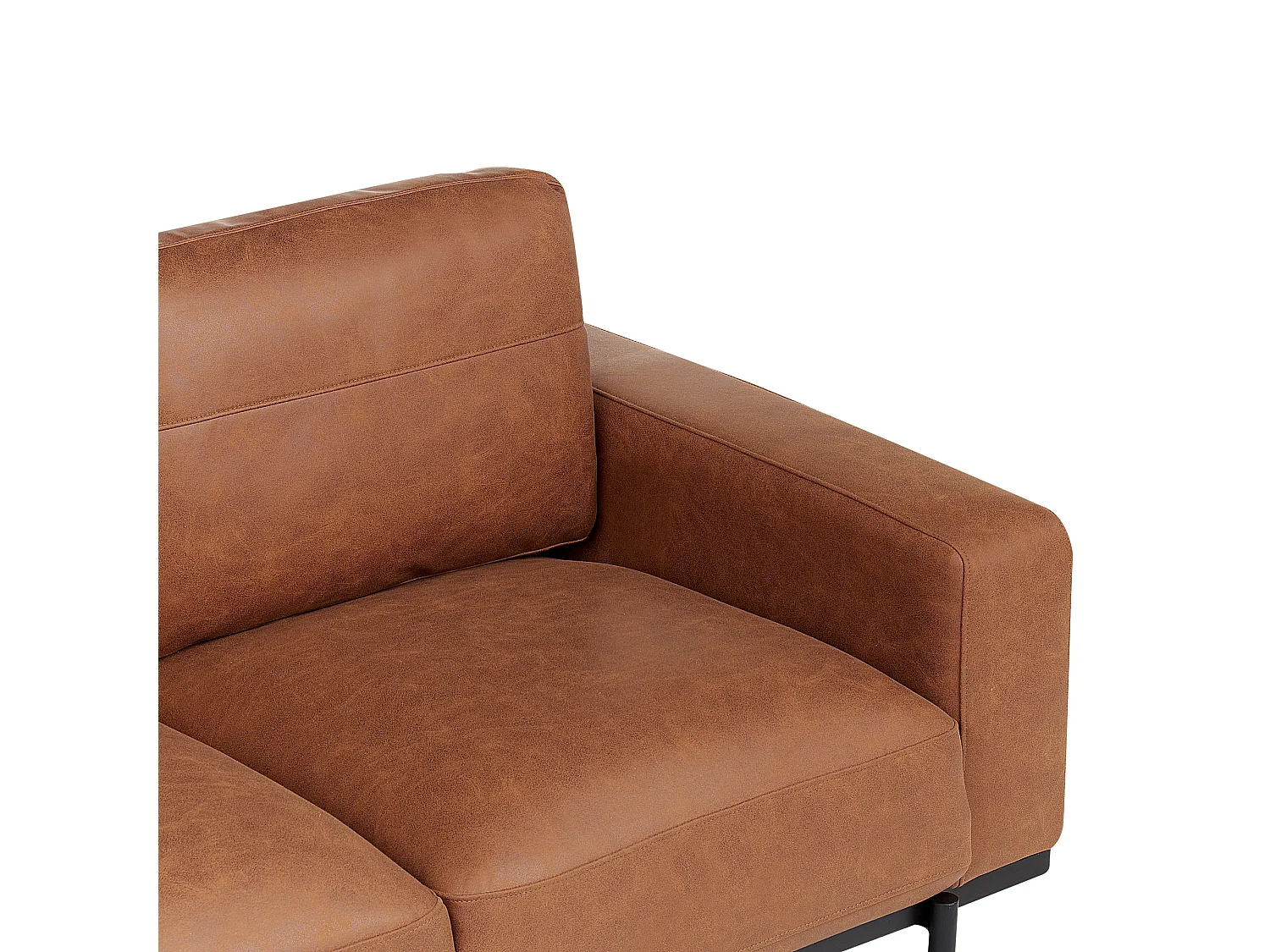2-Sitzer Sofa Stoff braun Lederoptik mit Metallbeinen dicke Sitzkissen Sovik