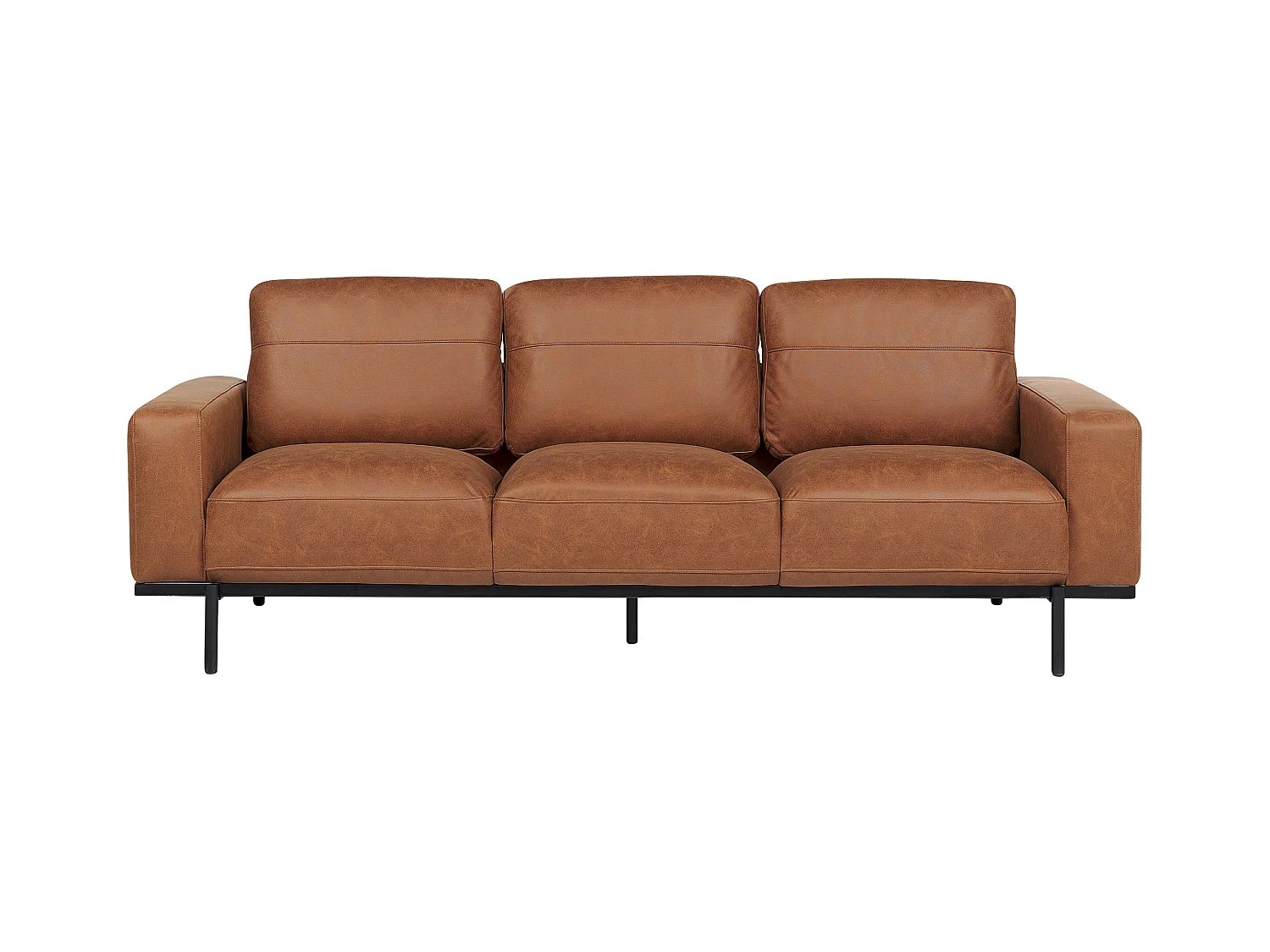 3-Sitzer Sofa Stoff braun Lederoptik mit Metallbeinen dicke Sitzkissen Sovik