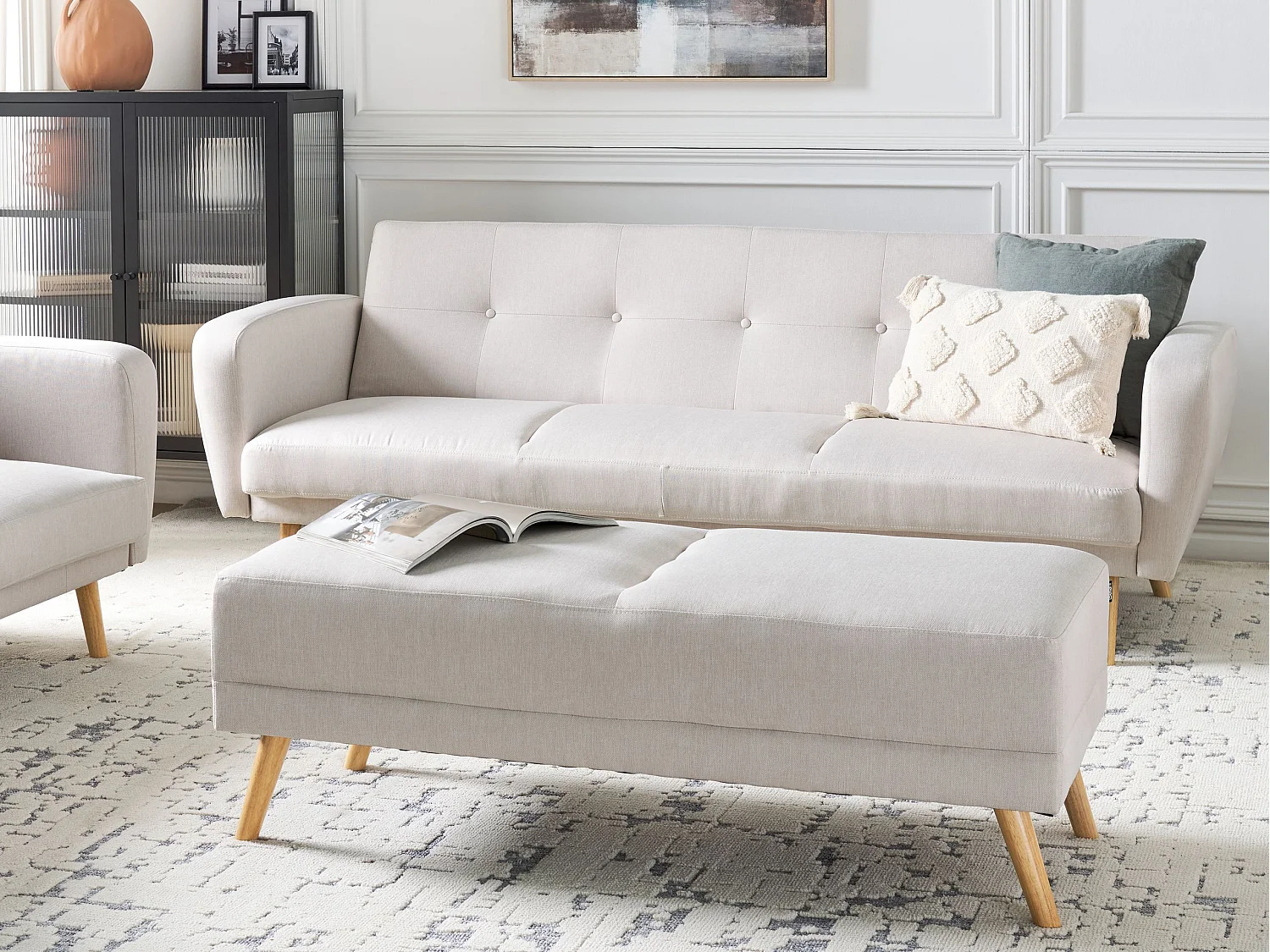 Ottoman FLORLI Tissu Beige clair