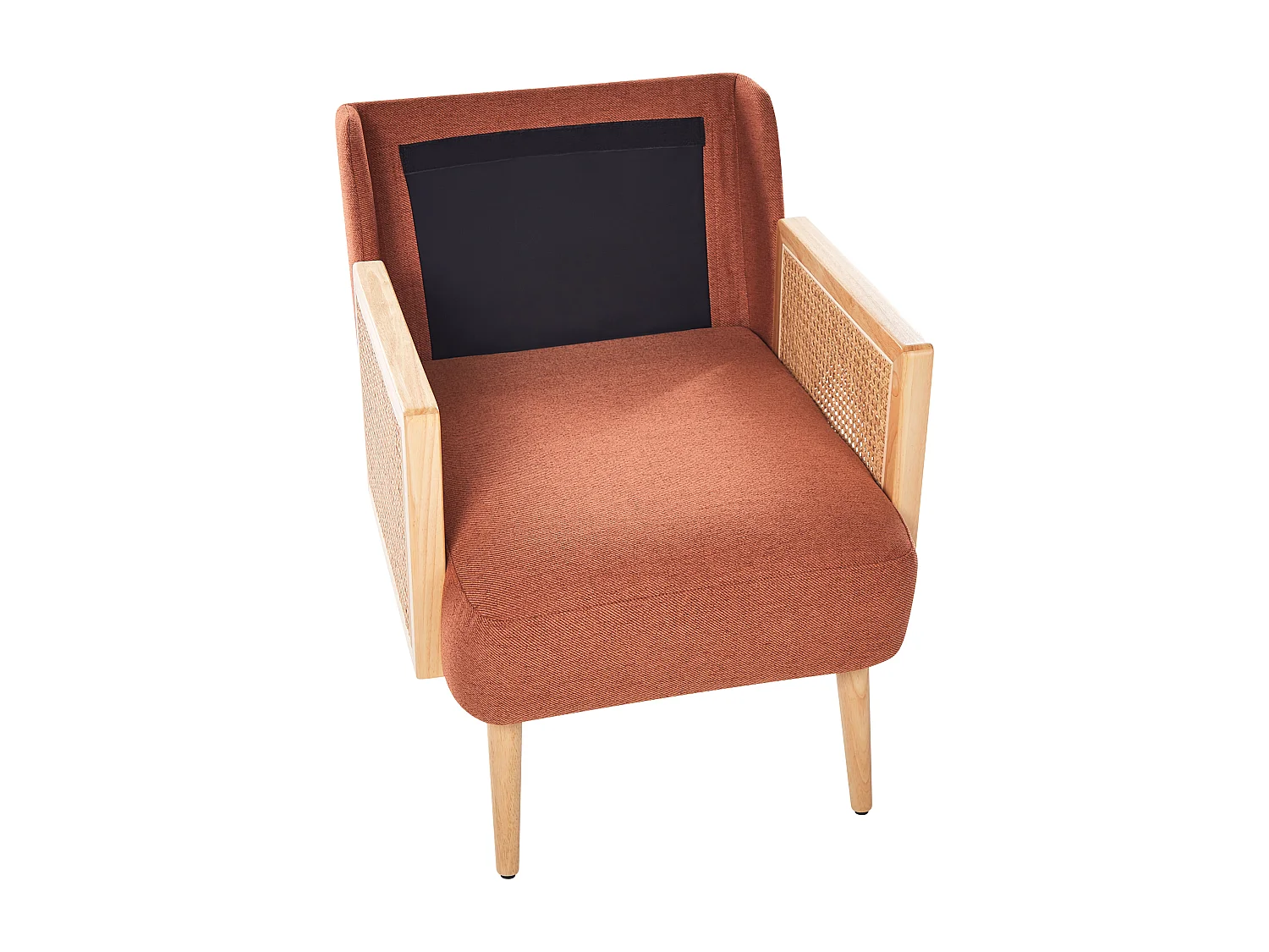 Sessel Stoff orange Wiener-Geflecht Rattan mit hellen Holzbeinen Kissen Orum