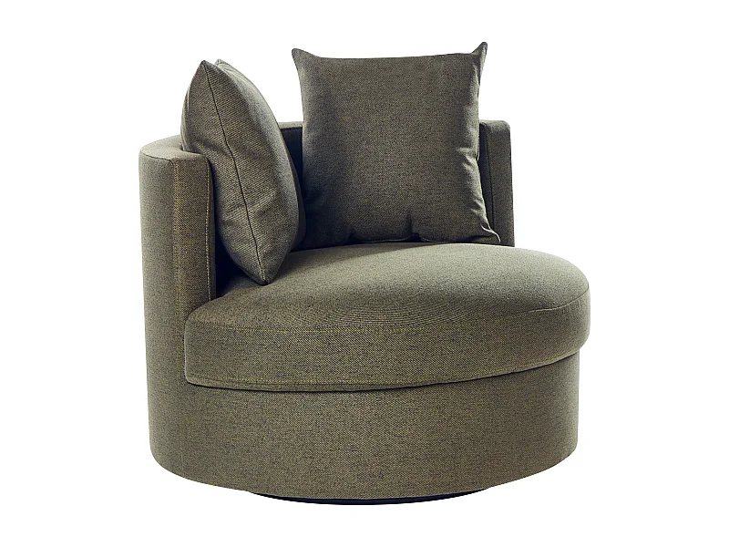 Sessel Stoff grün rund mit Drehfuntion 2 Kissen Metallgestell modern Dalby