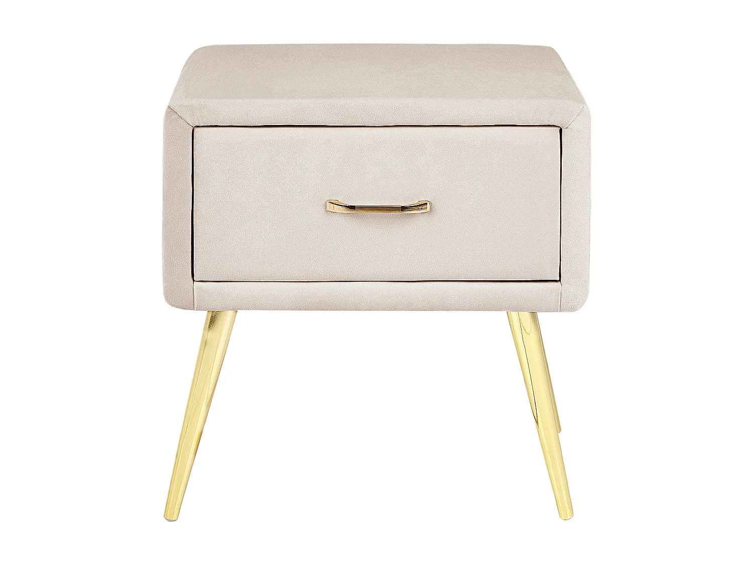 Nachttisch Samtstoff beige mit Schublade Metallgestell gold modern Glam Flayat