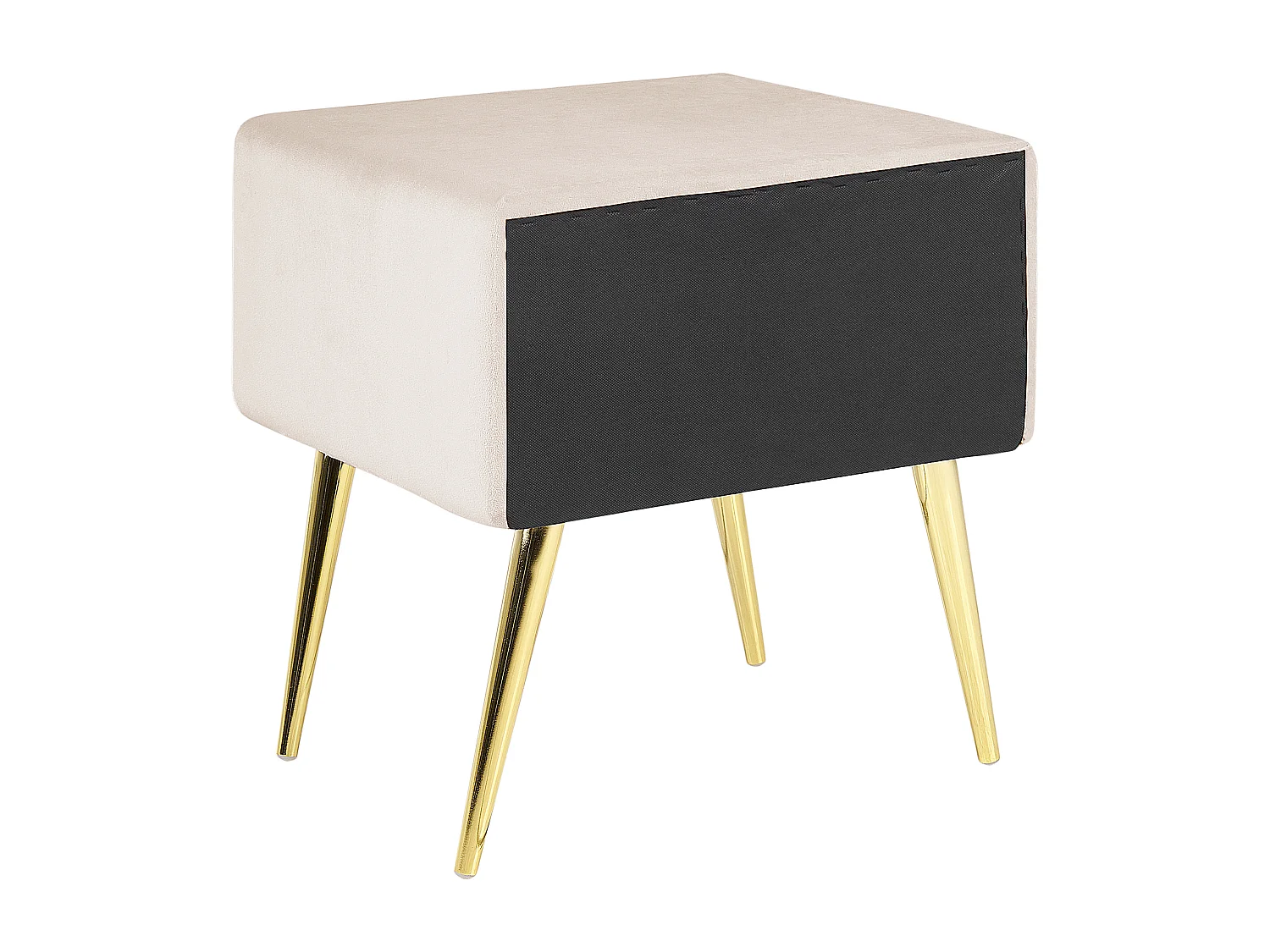 Nachttisch Samtstoff beige mit Schublade Metallgestell gold modern Glam Flayat