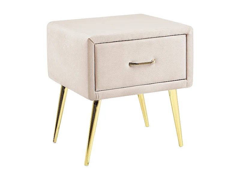 Table de nuit à 1 tiroir FLAYAT Velours Beige clair
