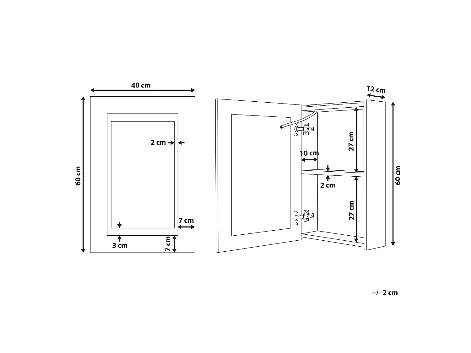 Badkamer wandkast met spiegel LED MALASPINA 40 cm 60 cm Zwart