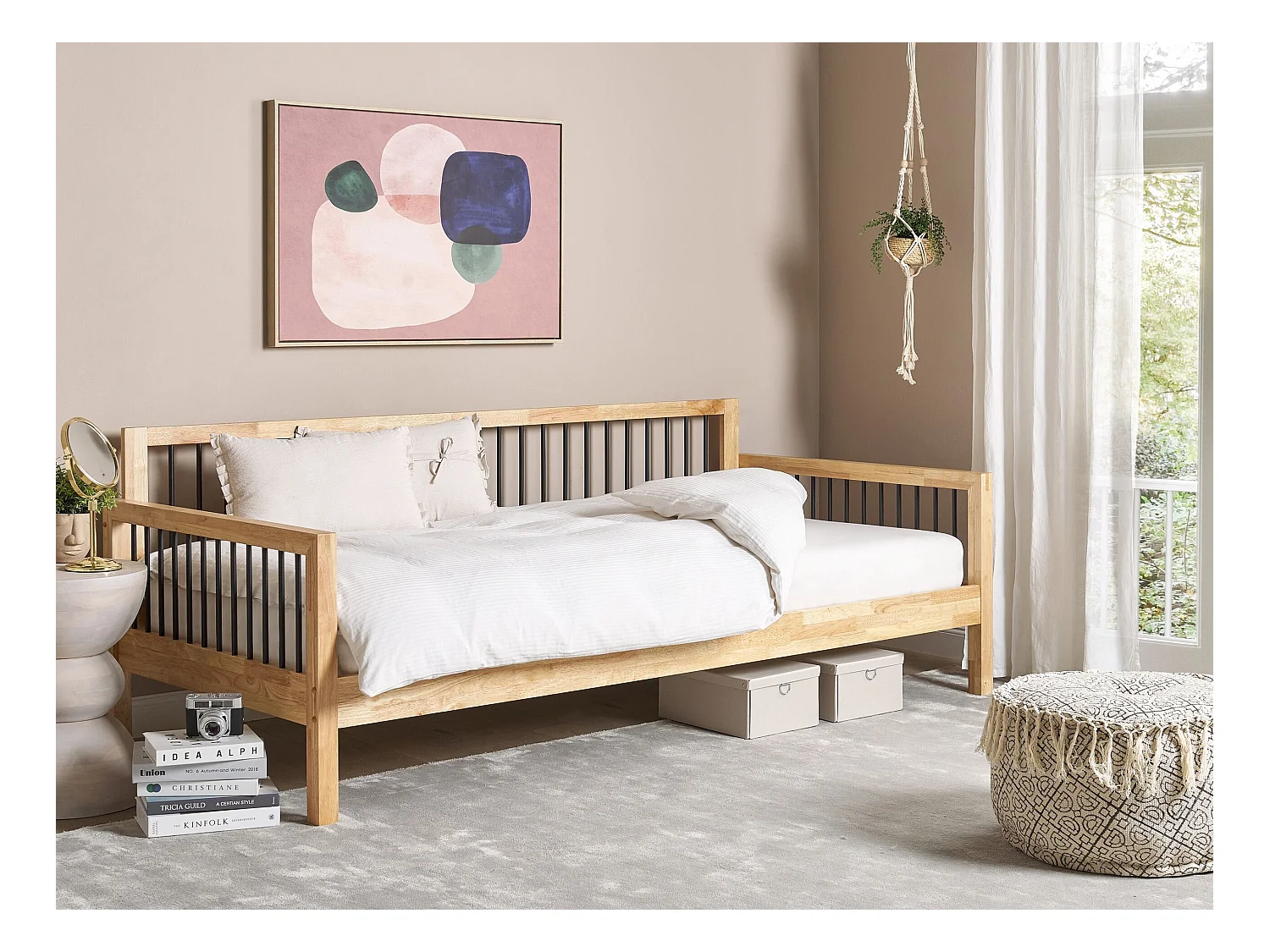 Lit de jour Bois TRICOT 90 x 200 cm Marron clair