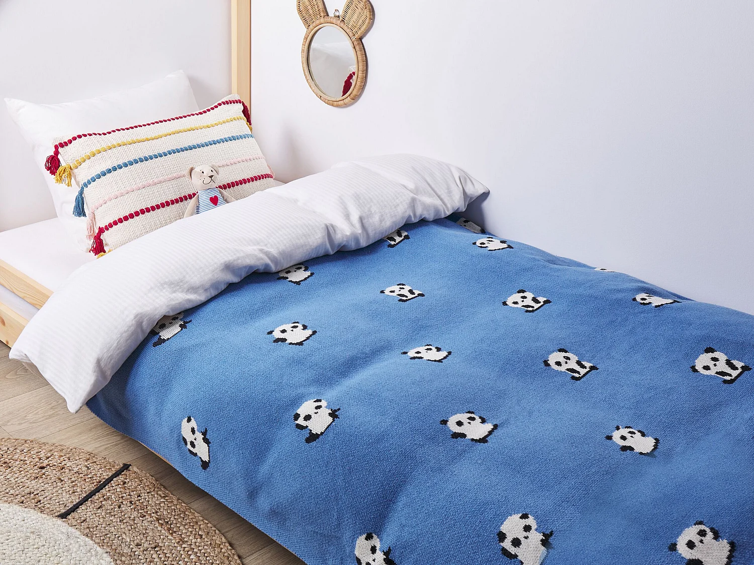 Kinderdecke Baumwolle Pandas Motiv Decke 130 x 170 cm Blau Talokan