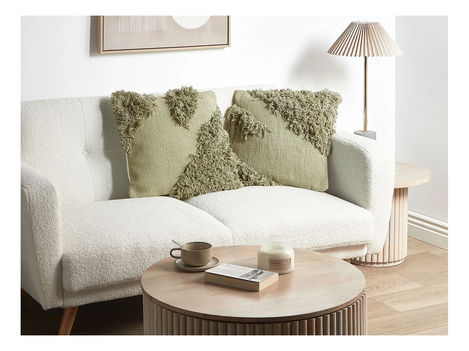 Lot de 2 coussins décoratifs SOURWOOD Coton 45 x 45 cm Vert clair Motif géométrique