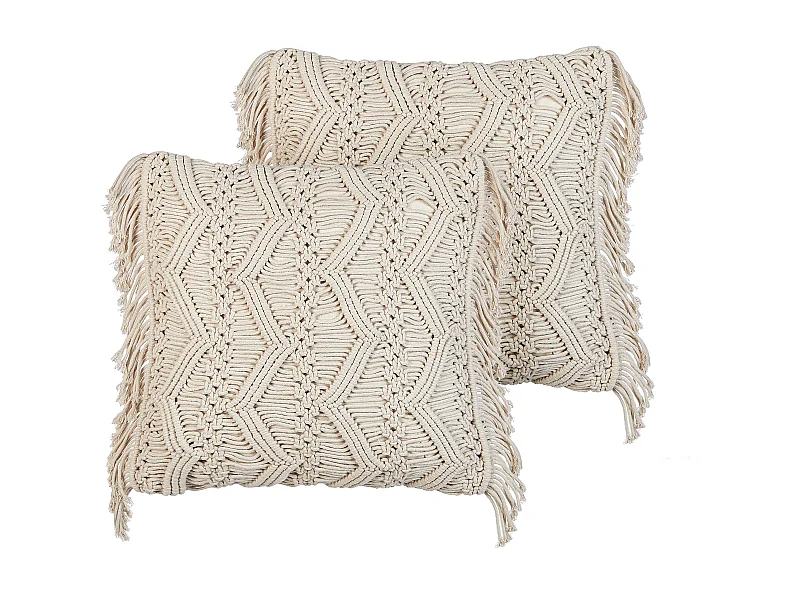 Lot de 2 coussins décoratifs KIRIKKALE Coton 45 x 45 cm Beige clair Motif géométrique