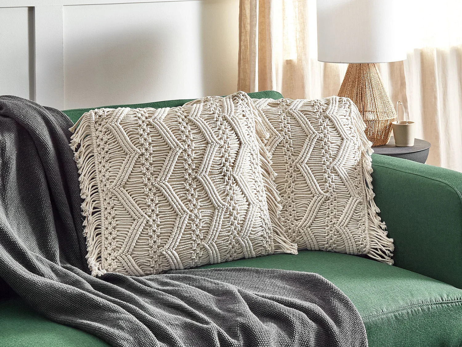 Lot de 2 coussins décoratifs KIRIKKALE Coton 45 x 45 cm Beige clair Motif géométrique