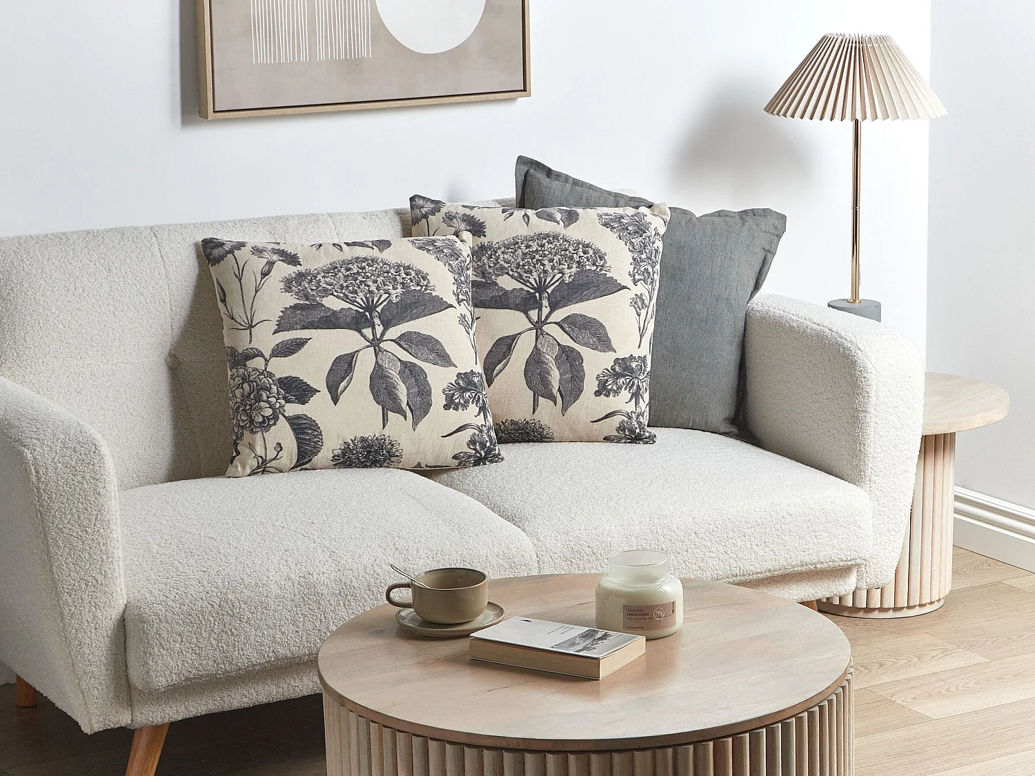 Set van 2 decoratieve kussens ROSEMARY Katoen 45 x 45 cm Grijs Bloempatroon