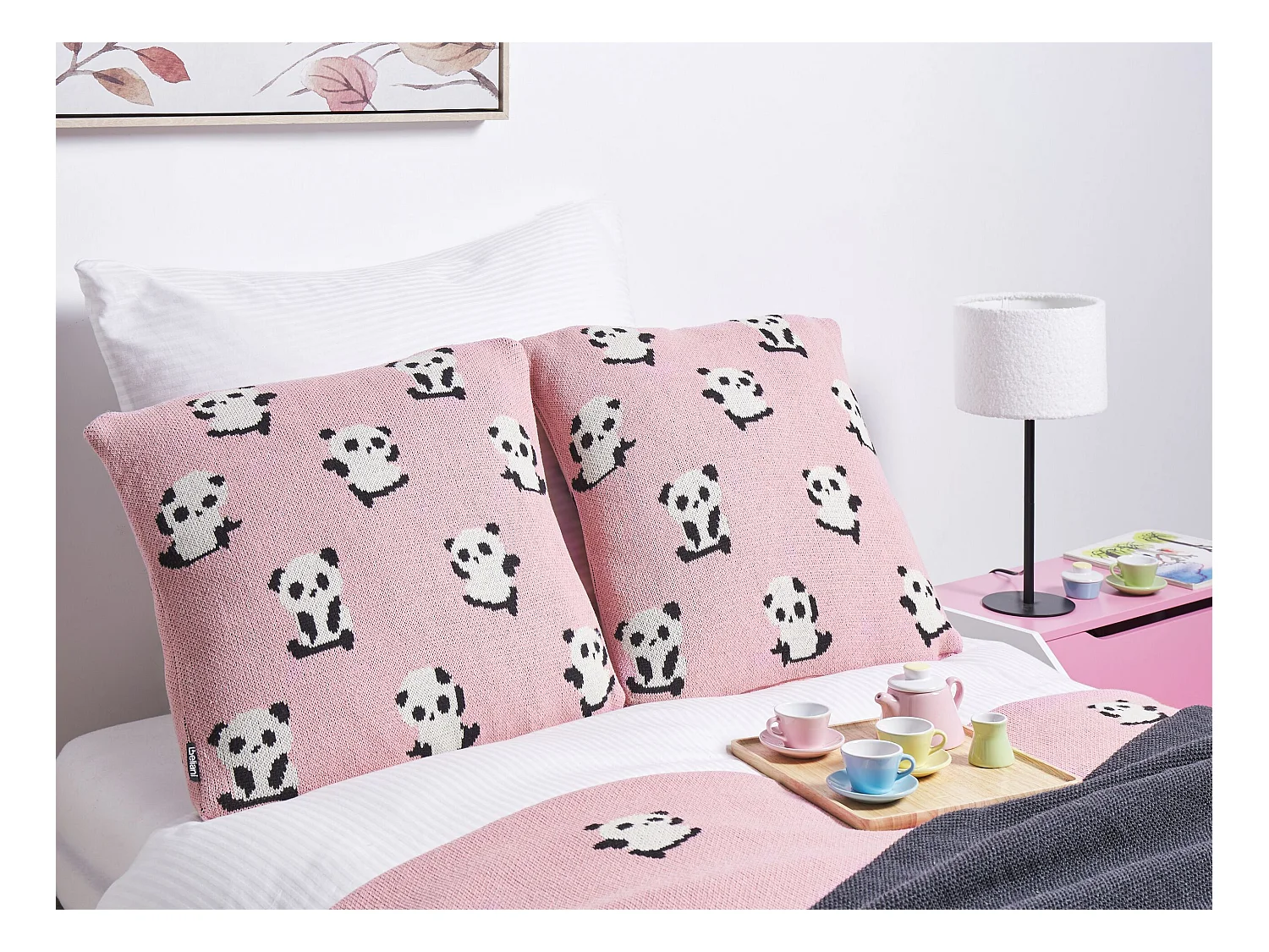 Dekokissen 2er-Set für Kinderzimmer Pandamotiv Baumwollbezug rosa Talokan