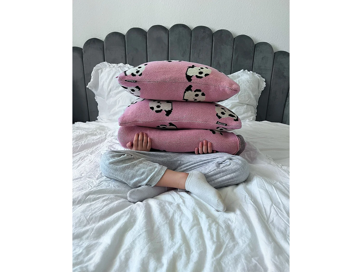 Lot de 2 coussins enfant avec motif de pandas en coton rose 45 x 45 cm TALOKAN