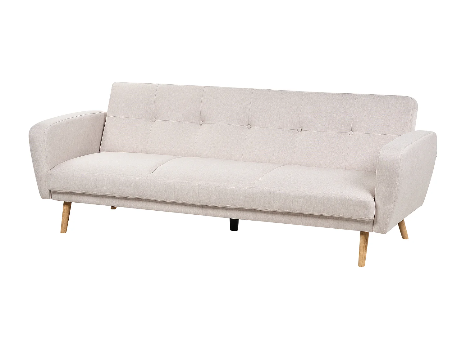 3-Sitzer Sofa Stoffbezug beige mit Schlaffunktion Holzbeine Schlafsofa Florli