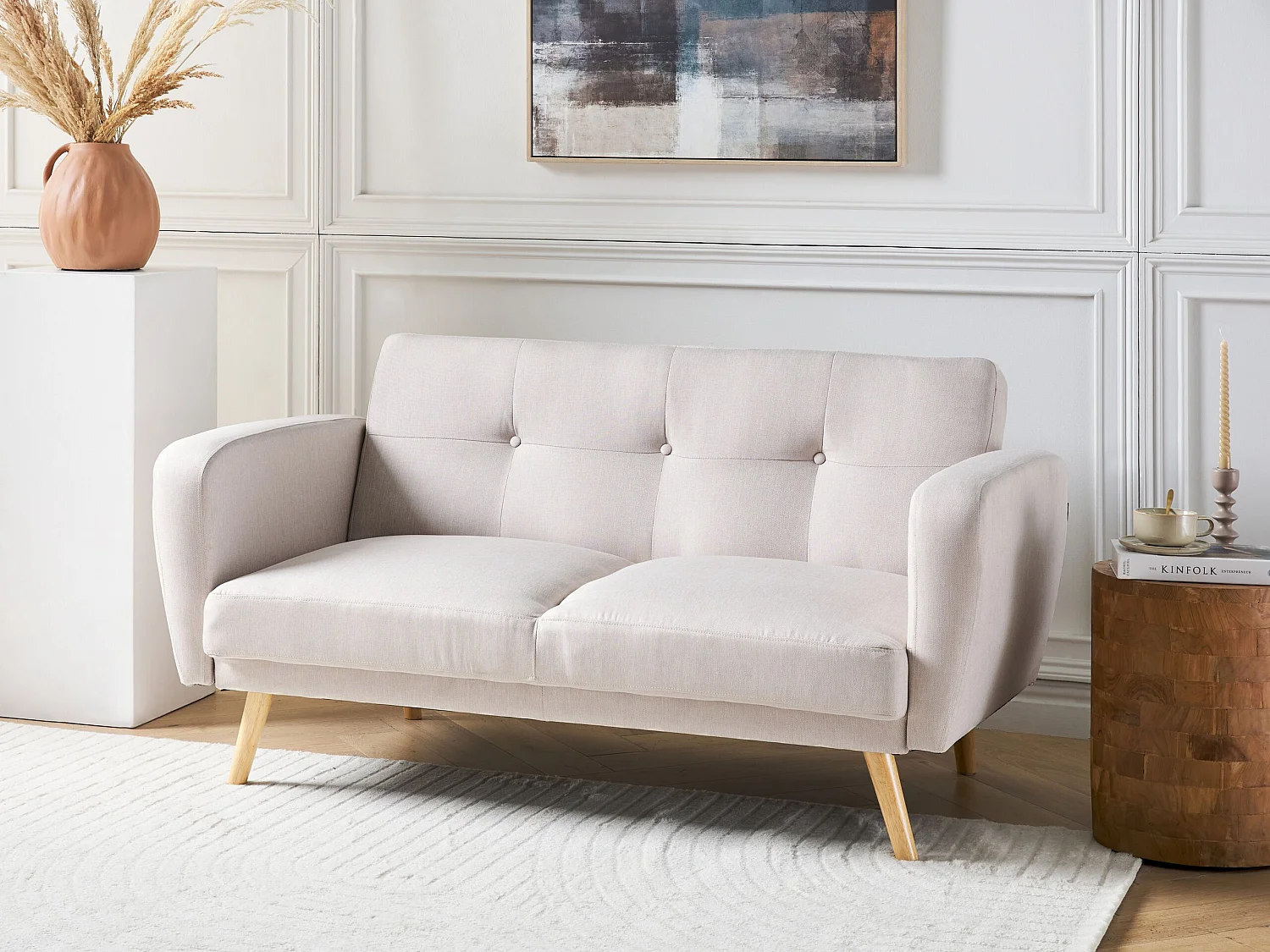 Slaapbank FLORLI Stof Lichtbeige 2-zitter