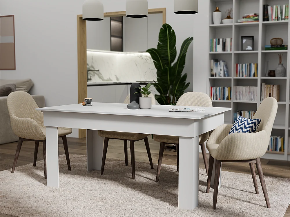 RHEA - Esstisch Küche Wohnzimmer 160x80x75cm - Moderner Esstisch für 6 Personen im skandinavischen Stil - Weiß