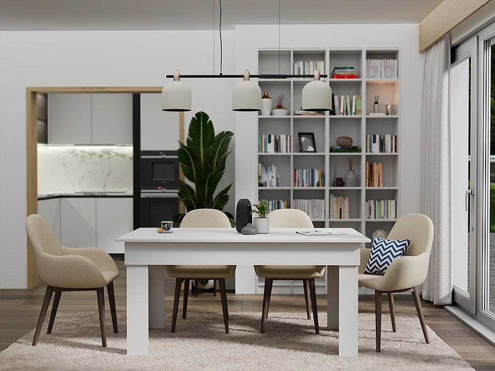 RHEA - Esstisch Küche Wohnzimmer 160x80x75cm - Moderner Esstisch für 6 Personen im skandinavischen Stil - Weiß