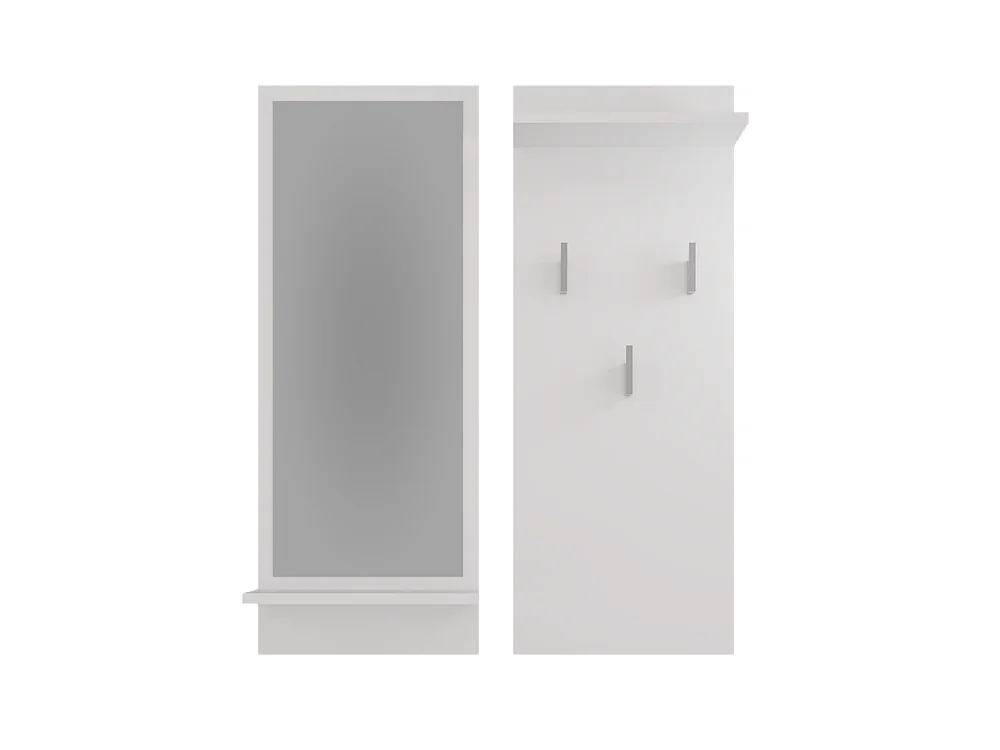 KAMERON - Porte-manteau d’entrée hall avec miroir - 3 grands crochets à vêtements - Dimensions : 90x35x16 - Blanc