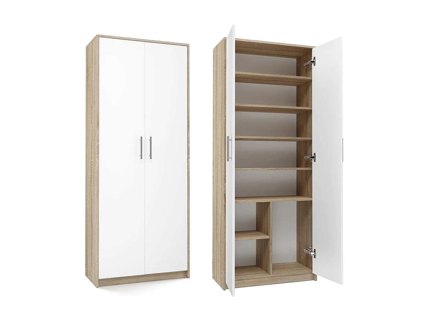 PARLA - Armoire moderne 6 étagères - 180x74x35cm - Meuble de rangement - Armoire bureau - Blanc et Sonoma