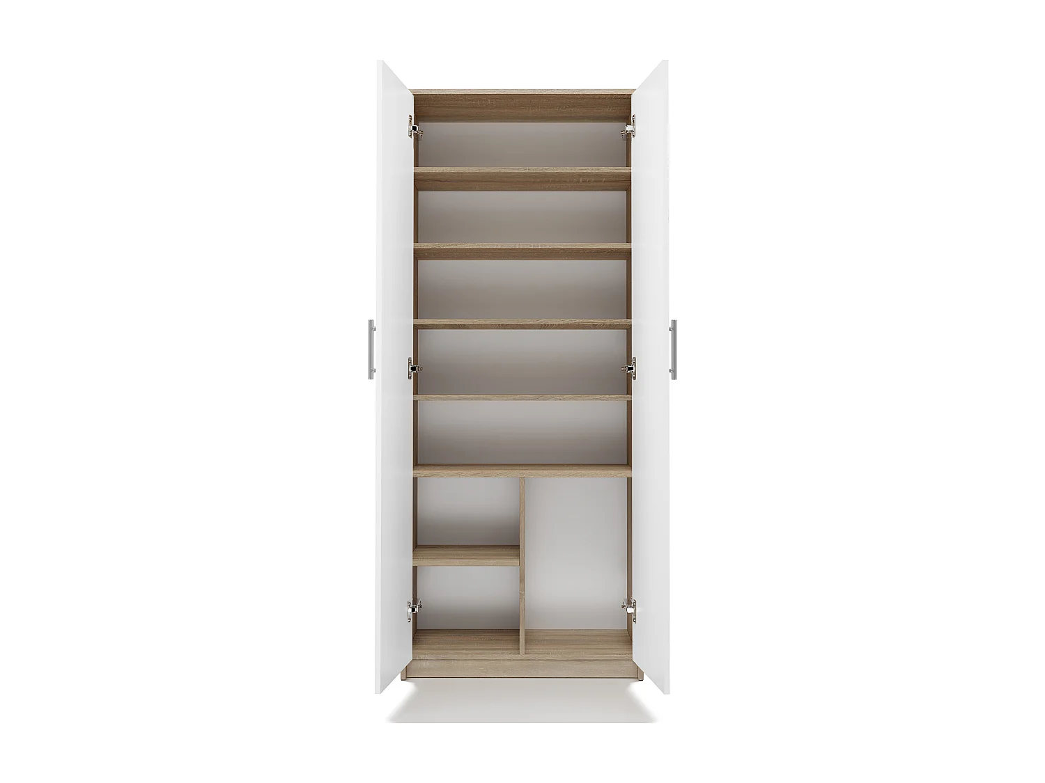 PARLA - Armoire moderne 6 étagères - 180x74x35cm - Meuble de rangement - Armoire bureau - Blanc et Sonoma
