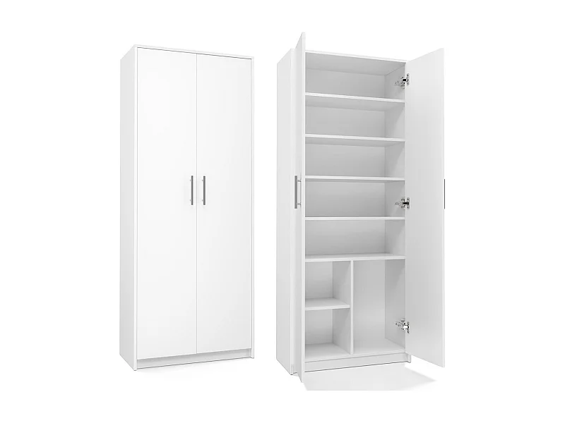 PARLA - Armoire moderne 6 étagères - 180x74x35cm - Meuble de rangement - Armoire bureau - Blanc