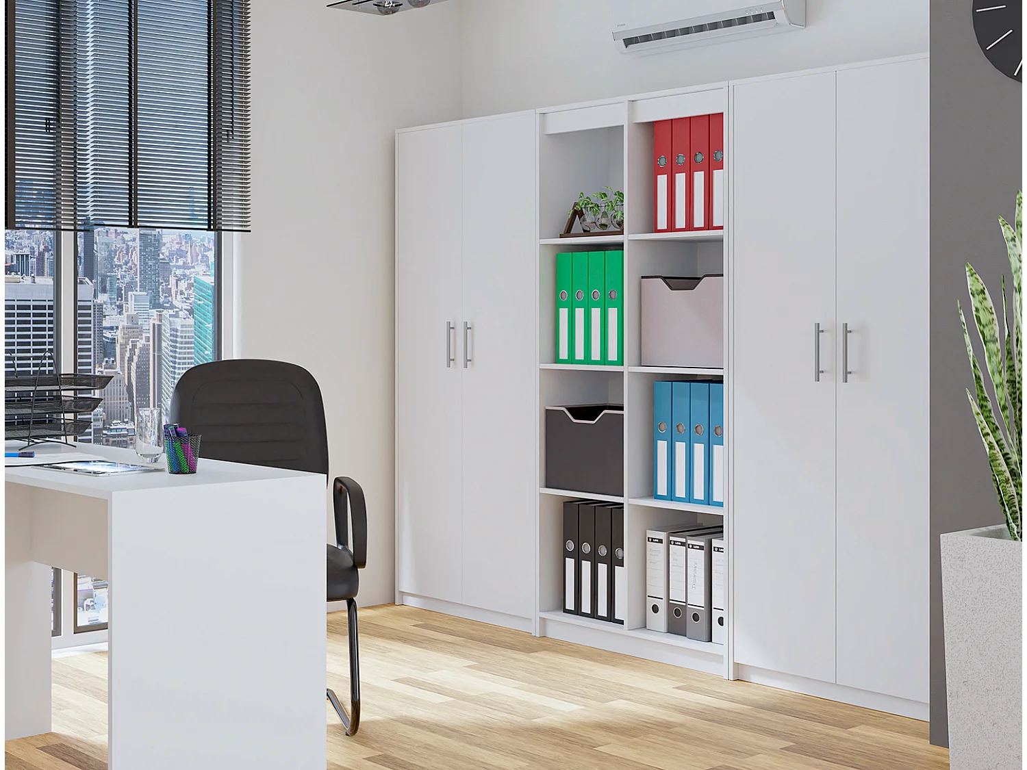 PARLA - Armoire moderne 6 étagères - 180x74x35cm - Meuble de rangement - Armoire bureau - Blanc