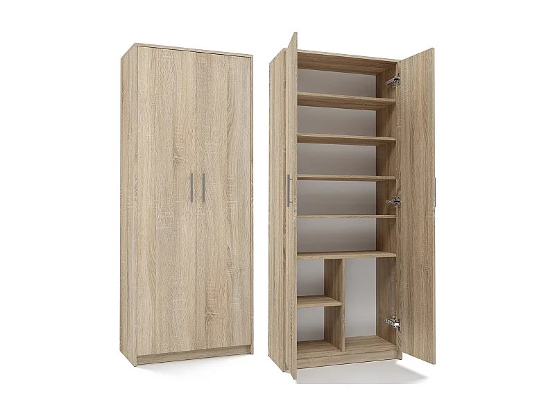 Regał Oliv 2D | Dąb Sonoma | 74x35x180 cm | Regał Zamykany, 2 Drzwi, 8 Półek