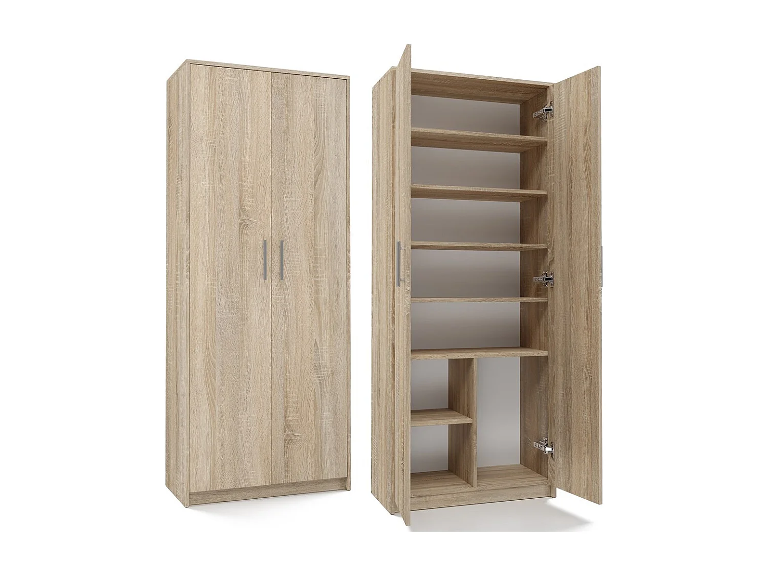 Regał Oliv 2D | Dąb Sonoma | 74x35x180 cm | Regał Zamykany, 2 Drzwi, 8 Półek