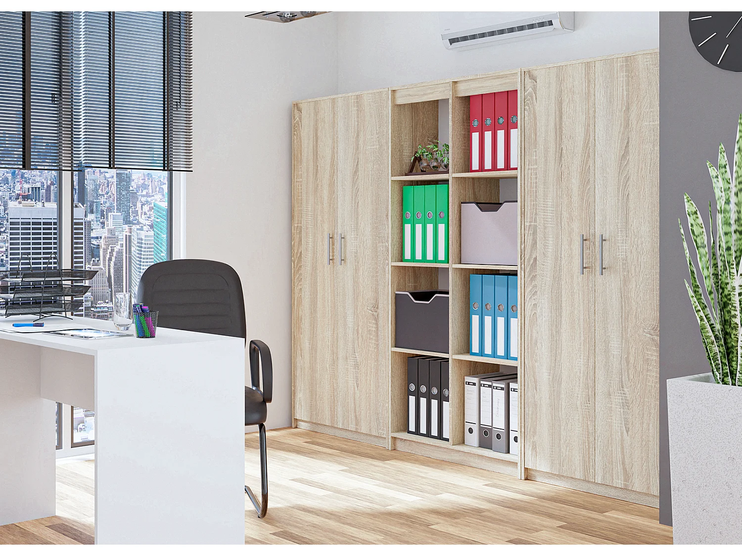 Regał Oliv 2D | Dąb Sonoma | 74x35x180 cm | Regał Zamykany, 2 Drzwi, 8 Półek