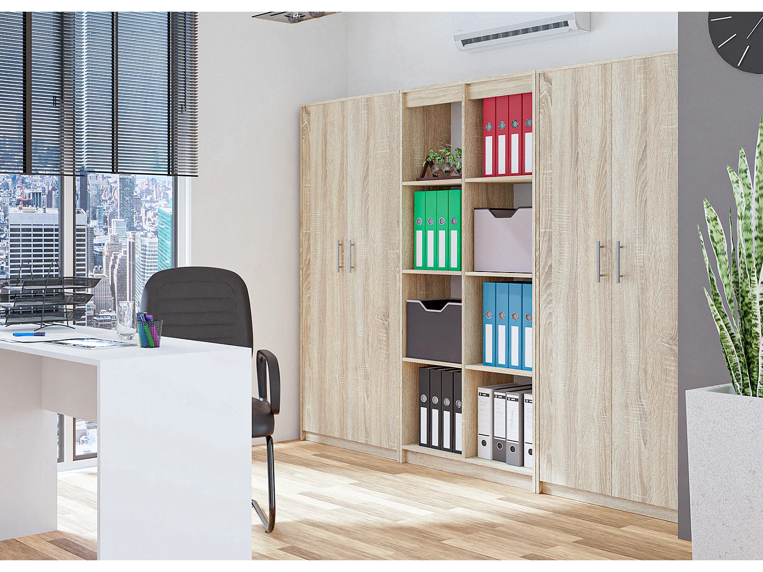 Regał Oliv 2D | Dąb Sonoma | 74x35x180 cm | Regał Zamykany, 2 Drzwi, 8 Półek