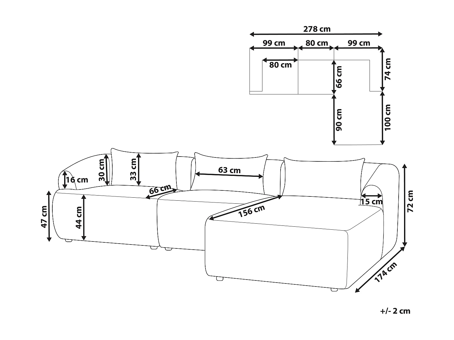 Sofá de canto SVANSELE Bouclé Branco creme 3 lugares à esquerda