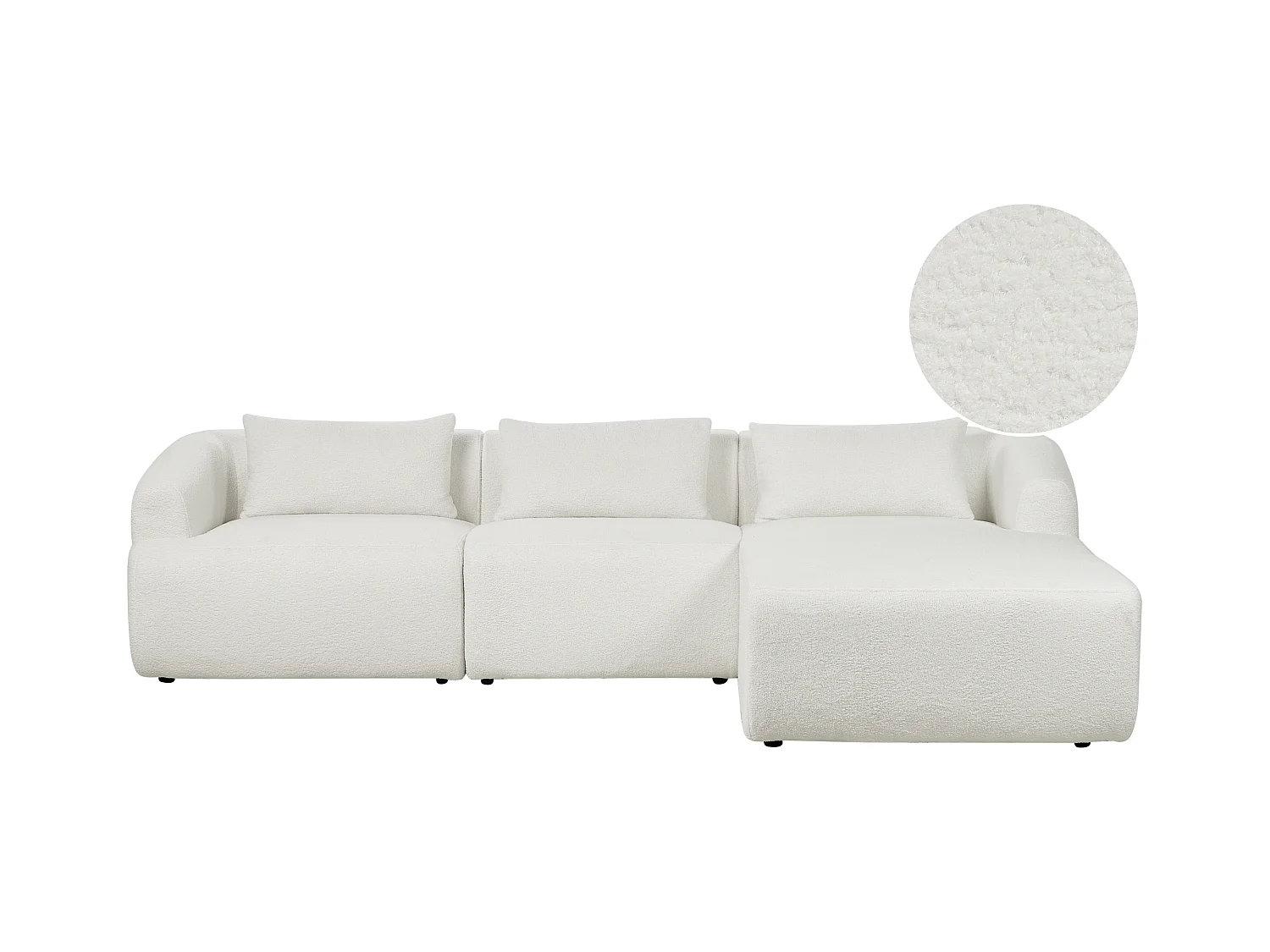 3-Sitzer Ecksofa L-förmig Bouclé weiß mit Chaiselongue links 3 Kissen Svansele