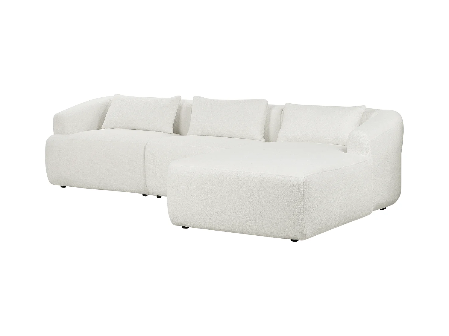 3-Sitzer Ecksofa L-förmig Bouclé weiß mit Chaiselongue links 3 Kissen Svansele