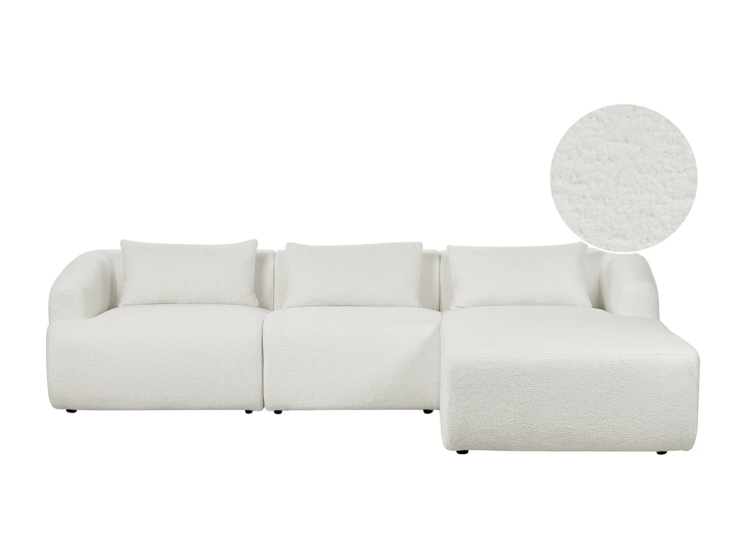 Canapé Angle Gauche Design Minimaliste Moderne 3 Places avec Coussins 3 places en Tissu Bouclé Rembourré Blanc Svansele