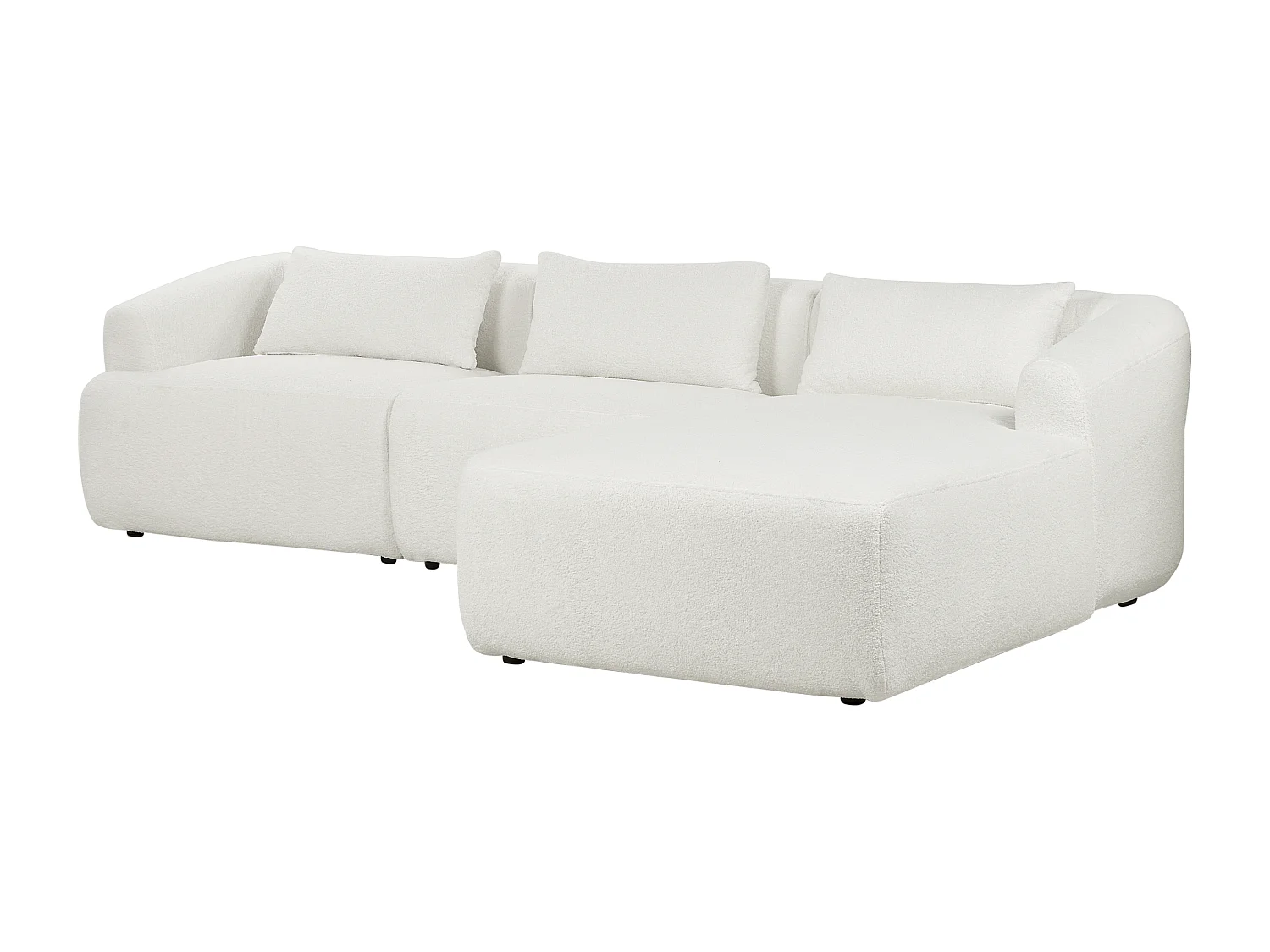 Canapé Angle Gauche Design Minimaliste Moderne 3 Places avec Coussins 3 places en Tissu Bouclé Rembourré Blanc Svansele