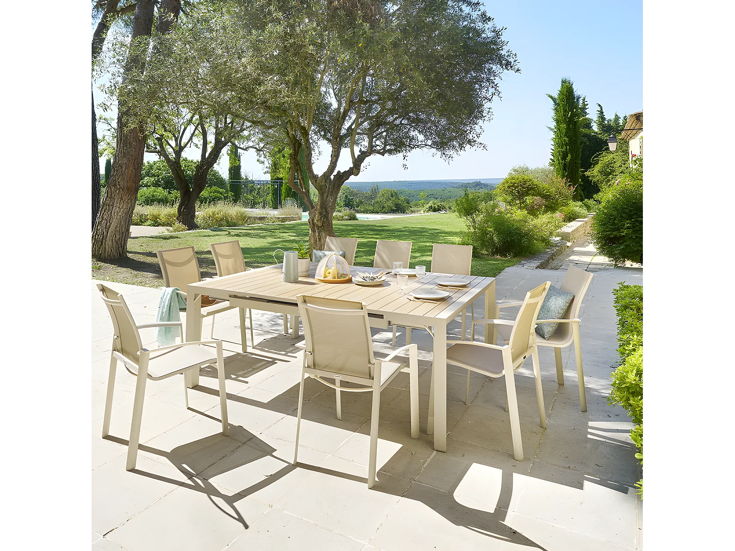 Table de jardin extensible carrée Evasion lin et argile Hespéride