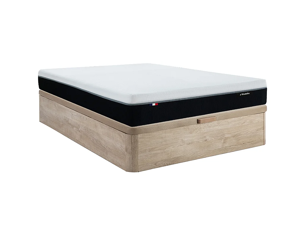 Conjunto de canapé abatible de 140 x 190 cm natural claro + colchón ignífugo de muelles ensacados 7 zonas y espuma viscoelástica de 29 cm de grosor - SIVA de YSMÉE