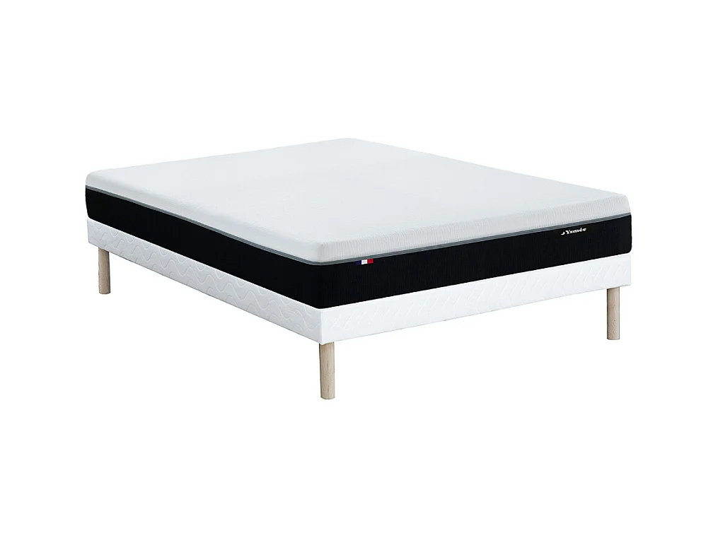 Conjunto de somier tapizado de 140 x 190 cm + colchón ignífugo de muelles ensacados 7 zonas y espuma viscoelástica de 29 cm de espesor - SIVA de YSMÉE