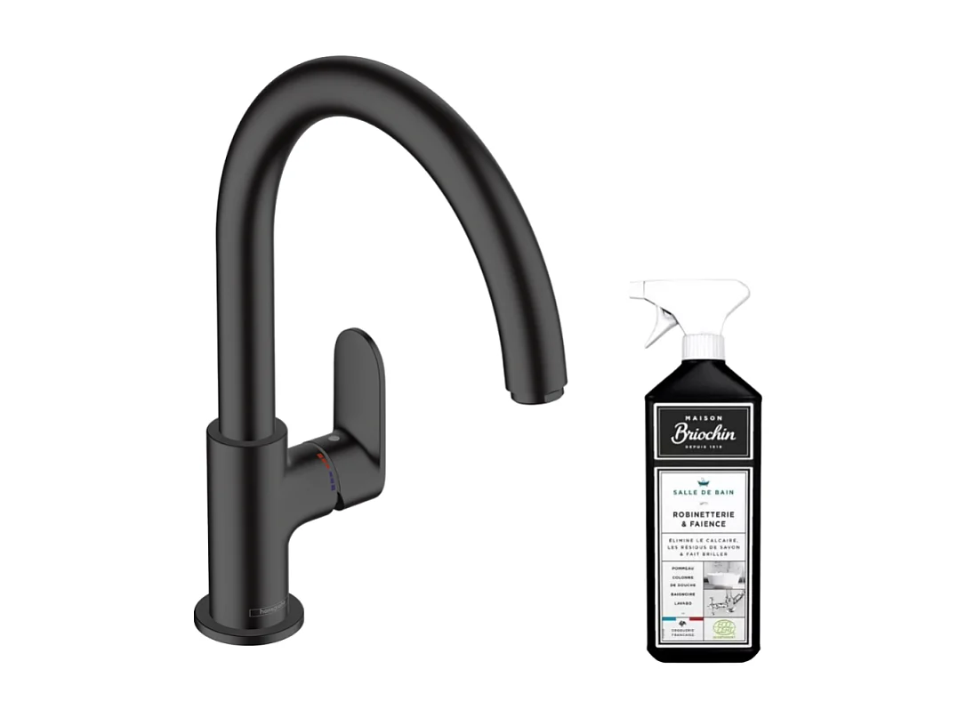 Robinet de cuisine HANSGROHE Vernis Blend M35 210 noir mat + nettoyant Briochin