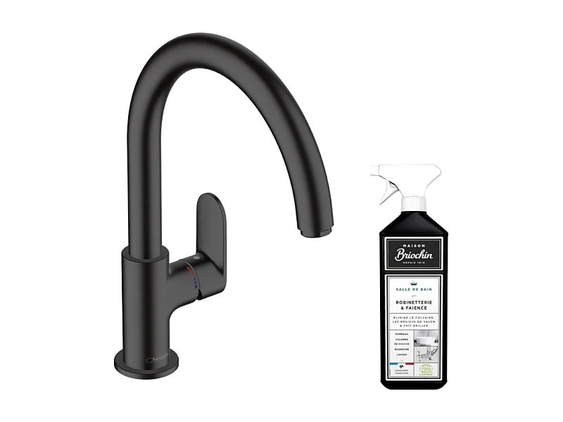 Robinet de cuisine HANSGROHE Vernis Blend M35 210 noir mat + nettoyant Briochin