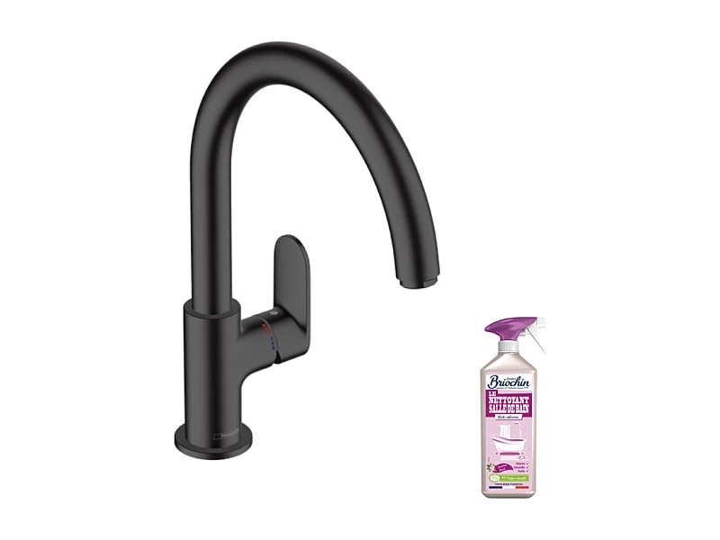 Robinet de cuisine HANSGROHE Vernis Blend M35 210 noir mat + nettoyant Briochin