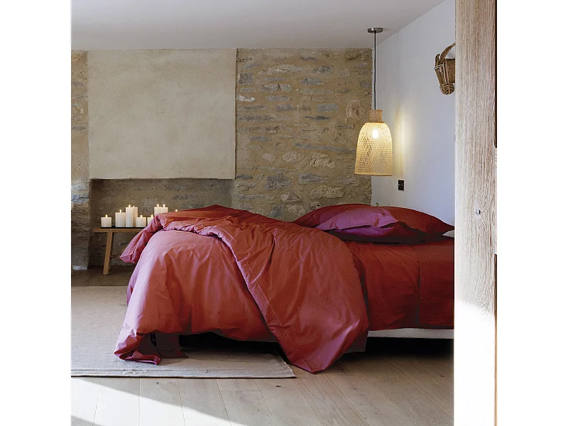 Parure de lit 260x240 cm set 65x65 cm percale MANOIR rose Pêche