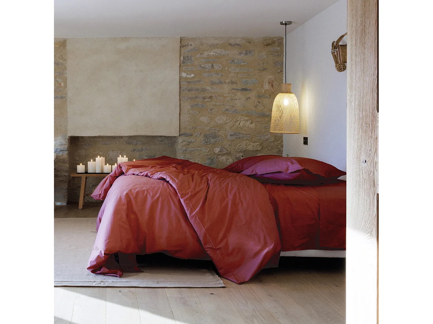 Parure de lit 260x240 cm set 50x70 cm percale MANOIR rose Pêche